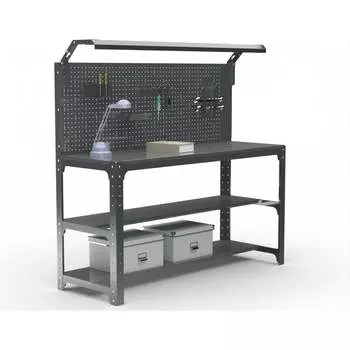 Стол металлический ООО Металекс серия KIT 750х1200х600 (с выдвижными ящиками, перфопанелью и комплектом освещения) (серый) 201465