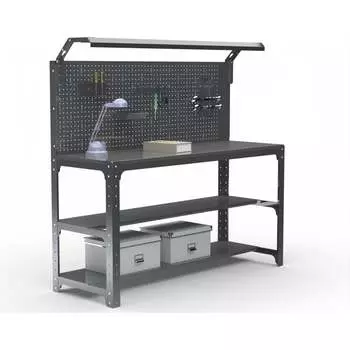 Стол металлический ООО Металекс серия KIT 750х1300х500 мм, 2-е полки мм, перфопанель с комплектом освещения, черный 201460