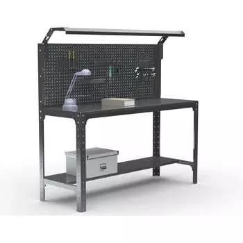 Стол металлический ООО Металекс серия KIT 750х1400х600 мм, одна полка мм, перфопанель с комплектом освещения, черный 201449