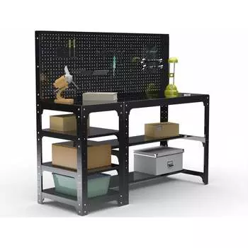 Стол металлический ООО Металекс серия KIT 750х1400х600 мм, с боковыми полками, перфопанелью и комплектом освещения, серый 201575