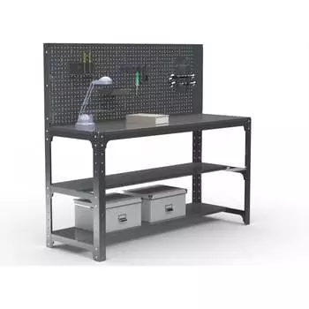 Стол металлический ООО Металекс серия KIT 750х1500х400 мм, одна полка мм, перфопанель с комплектом освещения, серый 201384