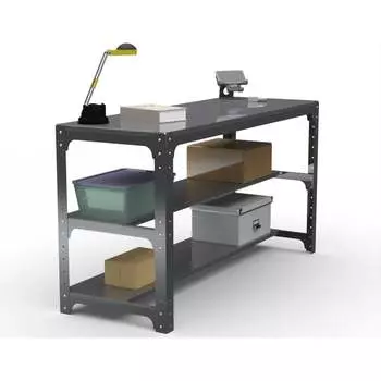 Стол металлический ООО Металекс серия KIT 750х1500х400 мм, 2-е полки мм, перфопанель с комплектом освещения, серый 201348