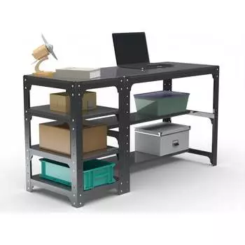 Стол металлический ООО Металекс серия KIT 750х1600х400 мм, с боковыми полками, черный 201399