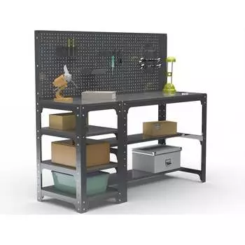 Стол металлический ООО Металекс серия KIT 750х1600х500 мм, с боковыми полками и перфопанелью, черный 201411