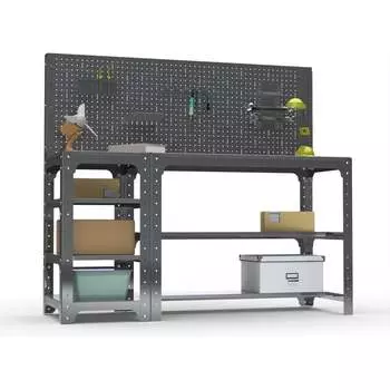 Стол металлический ООО Металекс серия KIT 750х1600х600 мм, с боковыми полками и перфопанелью, черный 201414