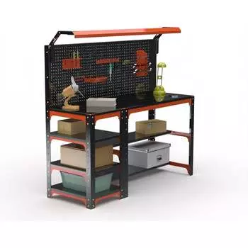 Стол металлический ООО Металекс серия KIT 750x1200x600 с боковыми полками и перфопанелью, ОЧ 201313