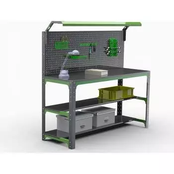 Стол металлический ООО Металекс серия KIT 750x1400x600 мм, 2-е полки + перфопанель с комплектом освещения, ОЧ 201143