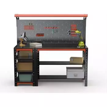 Стол металлический ООО Металекс серия KIT 750x1600x400 с боковыми полками и перфопанелью, ОЧ 201309