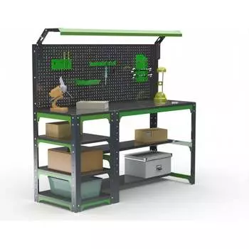 Стол металлический ООО Металекс серия KIT 750x1600x500 мм, с бок. полками, перфопанелью и комплектом освещения, ОЧ 201150