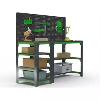 Стол металлический ООО Металекс серия KIT 750x1600x600 с боковыми полками и перфопанелью, ОЧ 201090