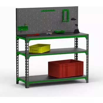 Стол-верстак ООО Металекс 950x1200x400 мм, две полки + перфопанель, с комплектом аксессуаров SVPIIPRIA951240