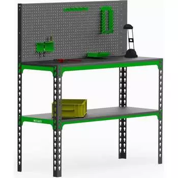 Стол-верстак ООО Металекс 950x1400x400 мм, одна полка + перфопанель, с комплектом аксессуаров SVPIPRIA951440