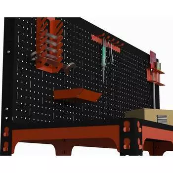 Стол-верстак ООО Металекс 950x1400x500 с бок. полками, перфопанелью и комп. аксессуаров оранжево-чёрный 111014