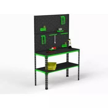 Стол-верстак ООО Металекс 950x1600x400 мм, одна полка + двойная перфопанель, с комплектом аксессуаров SVPIPRIIA951640