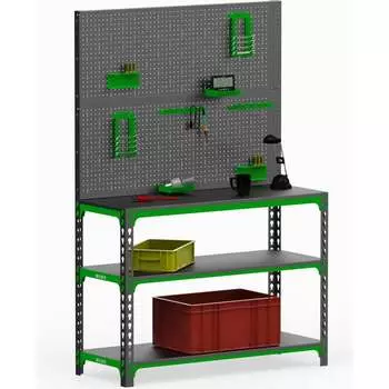 Стол-верстак ООО Металекс 950x1700x400 мм, две полки + двойная перфопанель, с комплектом аксессуаров SVPIIPRIIA951740