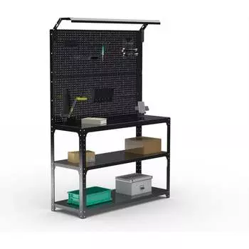 Стол-верстак ООО Металекс KIT 950х1000х400 мм, 2-е полки, двойная перфопанель с комплектом освещения, черный 205753