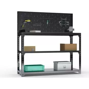 Стол-верстак ООО Металекс KIT 950х1100х400 мм, две полки + перфопанель с комплектом аксессуаров, черный 205559