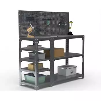 Стол-верстак ООО Металекс KIT 950х1100х500 мм, с боковыми полками, перфопанелью и комплектом аксессуаров, серый 205022