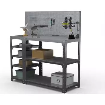 Стол-верстак ООО Металекс KIT 950х1100х600 мм, с боковыми полками, перфопанелью и комплектом аксессуаров, серый 205031