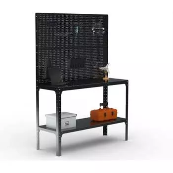 Стол-верстак ООО Металекс KIT 950х1100х600 мм, одна полка + двойная перфопанель с комплектом аксессуаров, черный 205604