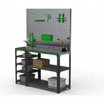 Стол-верстак ООО Металекс KIT 950х1200х400 (с бок. полками, двумя перфопанелями и комп. аксессуаров) (серо-зеленый) 204111
