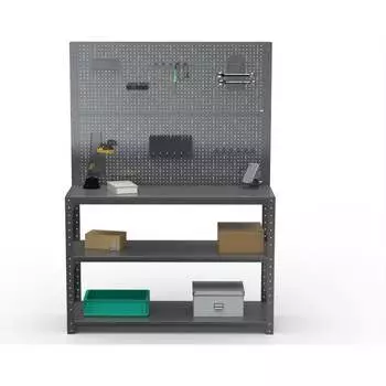 Стол-верстак ООО Металекс KIT 950х1200х600 мм, две полки + двойная перфопанель с комплектом аксессуаров, серый 205167