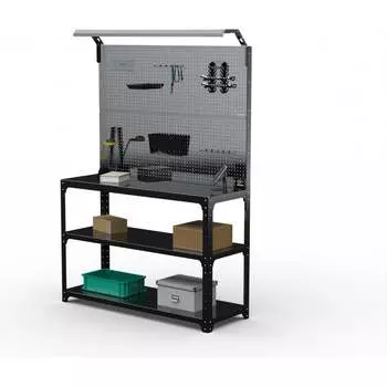 Стол-верстак ООО Металекс KIT 950х1200х600 мм, 2-е полки, двойная перфопанель с комплектом освещения, черный 205773