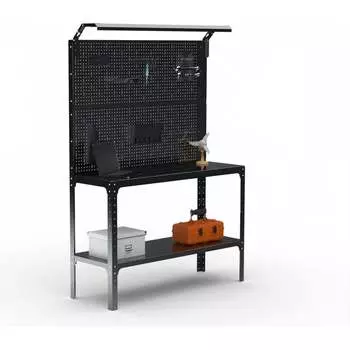 Стол-верстак ООО Металекс KIT 950х1200х600 мм, одна полка + перфопанель с комплектом освещения, черный 205854