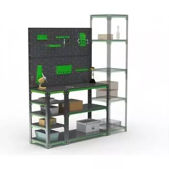 Стол-верстак ООО Металекс KIT 950х1200х600 с боковыми полками, перфопанелью и комплектом освещения, серо-зеленый 204300