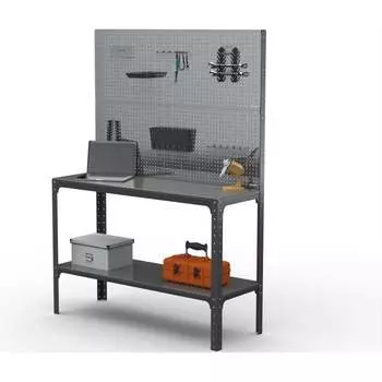 Стол-верстак ООО Металекс KIT 950х1400х400 мм, одна полка + двойная перфопанель с комплектом аксессуаров, серый 205124