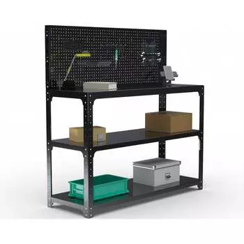 Стол-верстак ООО Металекс KIT 950х1400х600 мм, две полки + перфопанель с комплектом аксессуаров, черный 205580