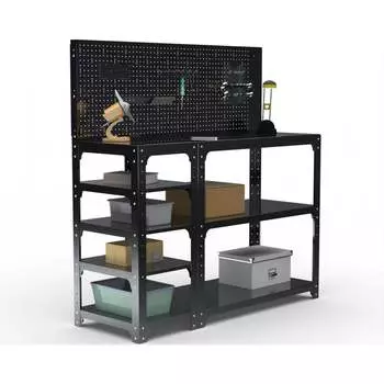 Стол-верстак ООО Металекс KIT 950х1500х500 мм, с боковыми полками, перфопанелью и комплектом аксессуаров, черный 205491