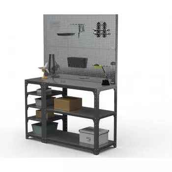 Стол-верстак ООО Металекс KIT 950х1500х500 мм, с боковыми полками, двумя перфопанелями и комплектом аксессуаров, серый 205053