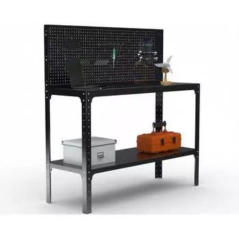 Стол-верстак ООО Металекс KIT 950х1700х400 мм, одна полка + перфопанель с комплектом аксессуаров, черный 205538