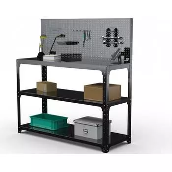 Стол-верстак ООО Металекс KIT 950х1700х600 мм, две полки + перфопанель с комплектом аксессуаров, черный 205583