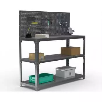 Стол-верстак ООО Металекс KIT 950х1800х400 мм, две полки + перфопанель с комплектом аксессуаров, серый 205101