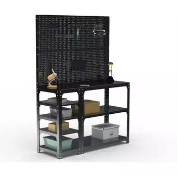 Стол-верстак ООО Металекс KIT 950х1800х400 мм, с боковыми полками, двумя перфопанелями и комплектом аксессуаров, черный 205512