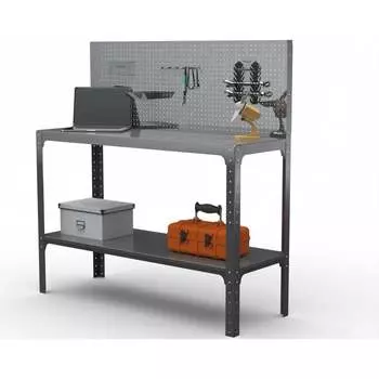 Стол-верстак ООО Металекс KIT 950х1800х400 мм, одна полка + перфопанель с комплектом аксессуаров, серый 205074