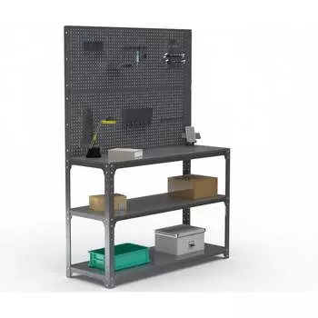 Стол-верстак ООО Металекс KIT 950х1800х600 мм, две полки + двойная перфопанель с комплектом аксессуаров, серый 205173