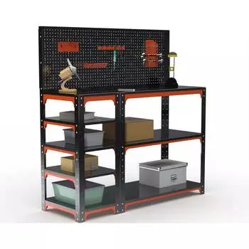 Стол-верстак ООО Металекс серия KIT 950х1200х400 мм, с боковыми полками, перфопанелью и комплектом аксессуаров, оранжево-чёрны 204549