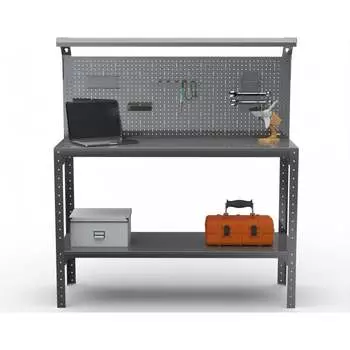 Стол-верстак ООО Металекс серия KIT 950х1200х500 мм, одна полка + перфопанель с комплектом освещения, серый 205380