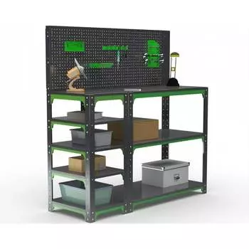 Стол-верстак ООО Металекс серия KIT 950х1200х500 с боковыми полками, перфопанелью и комплектом аксессуаров, серо-зеленый 204093