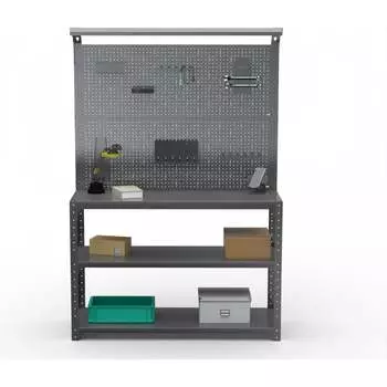 Стол-верстак ООО Металекс серия KIT 950х1300х600 мм, 2-е полки, двойная перфопанель с комплектом освещения, серый 205309
