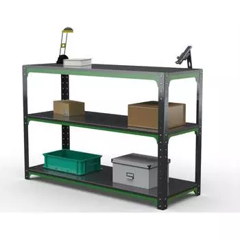 Стол-верстак ООО Металекс серия KIT 950х1400х600 две полки, серо-зеленый 204050