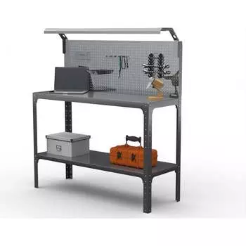 Стол-верстак ООО Металекс серия KIT 950х1700х600 мм, одна полка + перфопанель с комплектом освещения, серый 205394