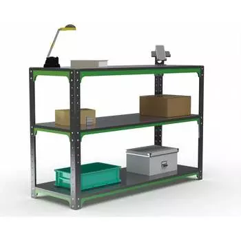 Стол-верстак ООО Металекс серия KIT 950х1800х600 две полки, серо-зеленый 204054