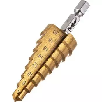 Ступенчатое сверло по металлу для отверстий 6,8,10,12,14,16,18,20 мм РемоКолор 35-5-020