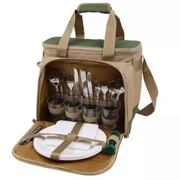 Сумка-холодильник Арктика 4100-4-GN пикниковый набор 4 чел, зеленая