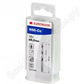 Сверла по металлу кобальтовые hss-co (10 шт; 5х86х52 мм) euroboor tdco.050