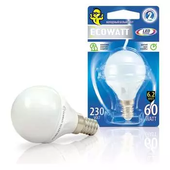 Светодиодная лампа ECOWATT P45, 230 В, аналог 60 Вт, 4000K E14 4606400419266